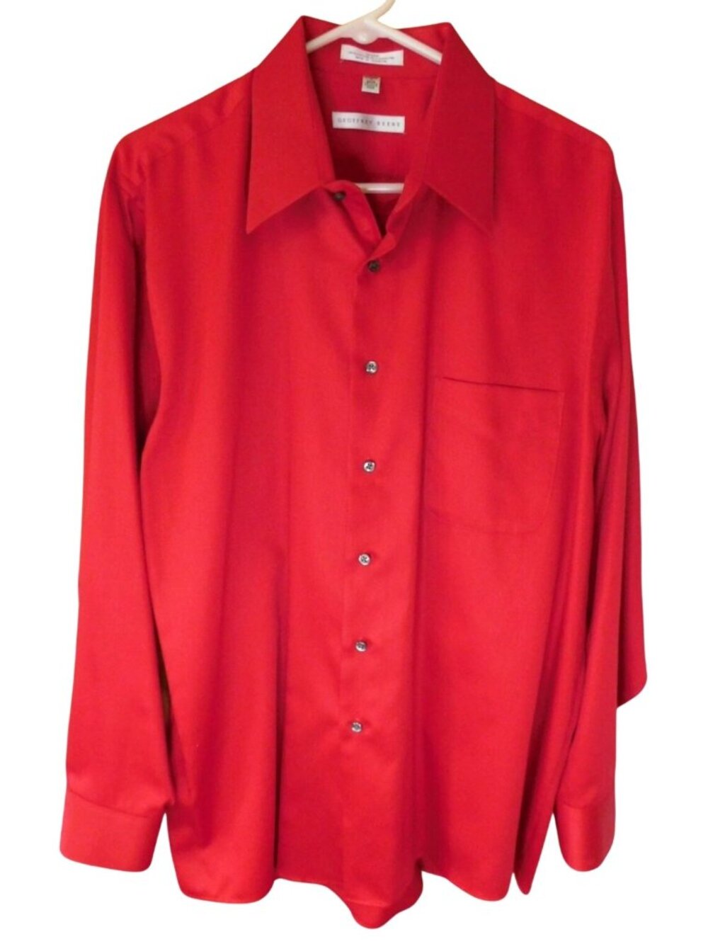 Geoffrey Beene Red Long Sleeve Wrinkle-Free Button Shirt XL 17 34/35 Mens Sateen